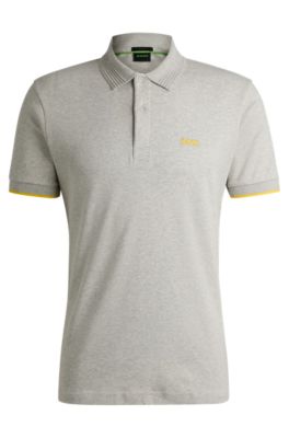 BOSS Interlock cotton slim fit polo shirt with contrast logo Light Grey