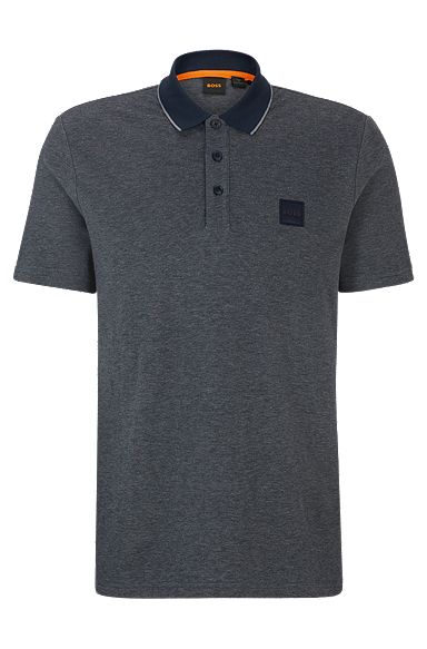 Cotton-piqué polo shirt with twill logo badge, Dark Blue
