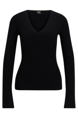Shop Hugo Boss Knitted Sweater With A Ribbed Structure In Black