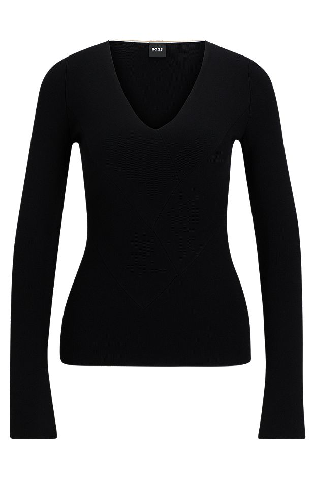 Knitted sweater with a ribbed structure, Black