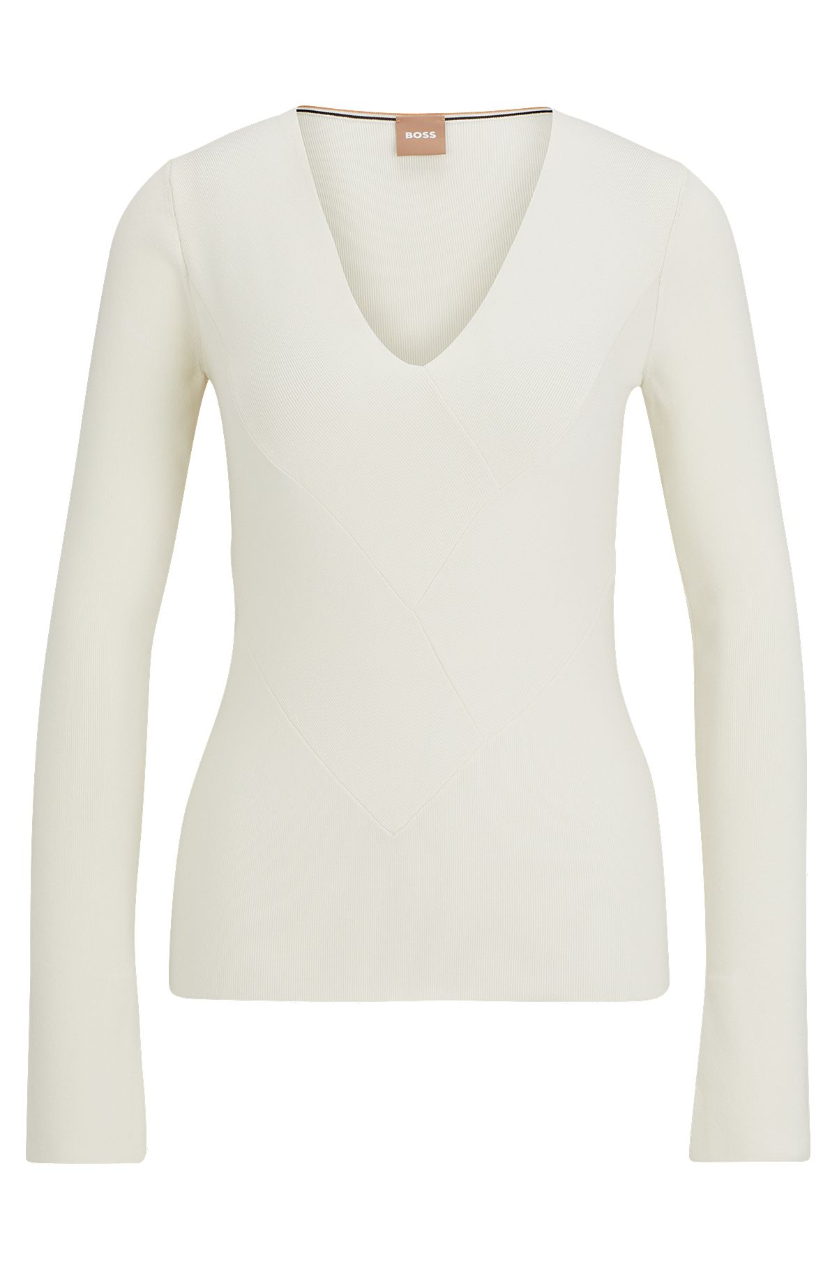 Knitted sweater with a ribbed structure, White