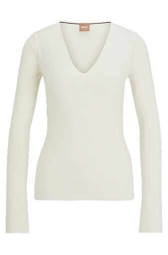Knitted sweater with a ribbed structure, White