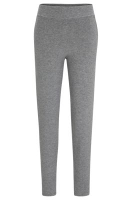 Hugo Boss Knitted Trousers In Wool And Cashmere In Silver