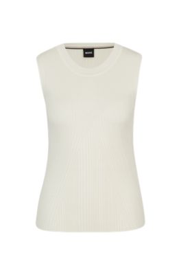 Shop Hugo Boss Sleeveless Knitted Top With Ribbed Structure In White