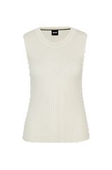 Sleeveless knitted top with ribbed structure, White