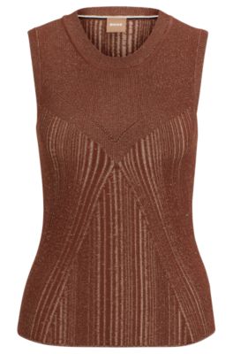 Shop Hugo Boss Sleeveless Knitted Top With Ribbed Structure In Patterned