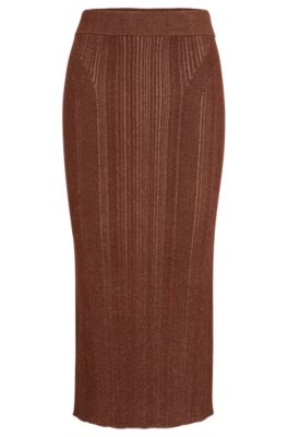 Shop Hugo Boss Knitted Pencil Skirt With Ribbed Structure In Patterned