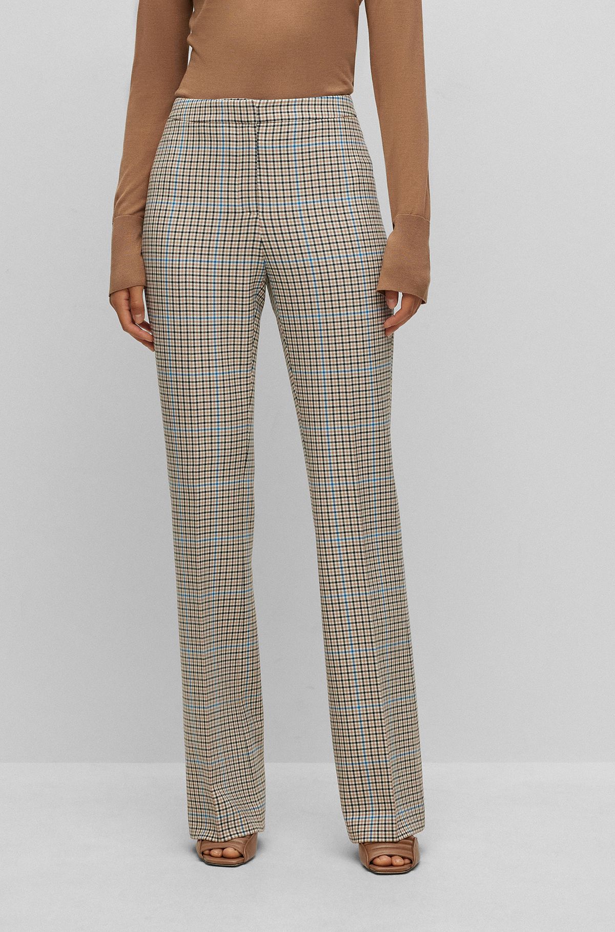 Regular-fit trousers in checked stretch material, Patterned