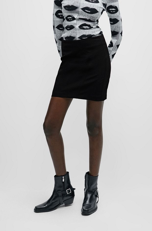Regular-fit mini skirt in super-stretch material, Black