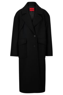 Hugo Oversize-fit Coat In A Wool Blend In Black