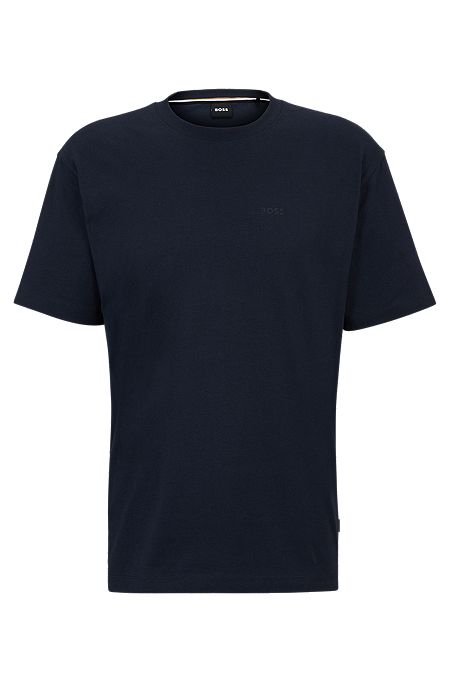 T-shirt Regular Fit en jersey de coton avec motif artistique saisonnier, Bleu foncé