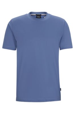 Hugo Boss Cotton-jersey T-shirt With Signature-stripe Collar In Light Blue
