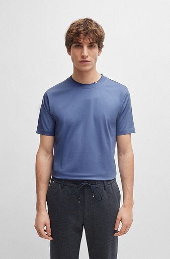 T-shirt en jersey de coton avec col à rayures emblématiques, bleu clair