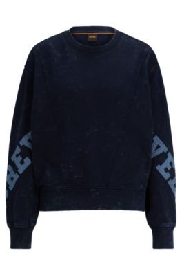 Sudadera relaxed fit de algod&oacute;n con eslogan bordado, Azul oscuro