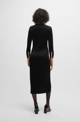 Vestido largo estilo camisa en punto de canal&eacute;, Negro