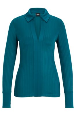 HUGO BOSS RIBBED LONG-SLEEVED BLOUSE WITH JOHNNY COLLAR