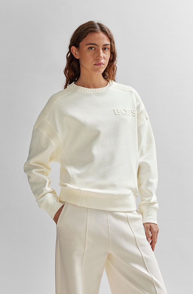 Sweatshirt with embossed logo and knitted tape, White