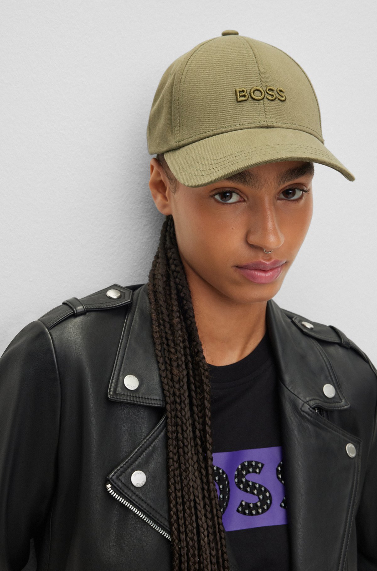 BOSS X Alica Schmidt cotton-twill cap with logo, Dark Green