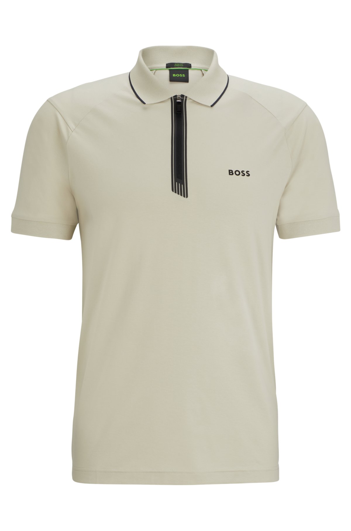 BOSS - zip slim-fit shirt placket with Stretch-cotton polo