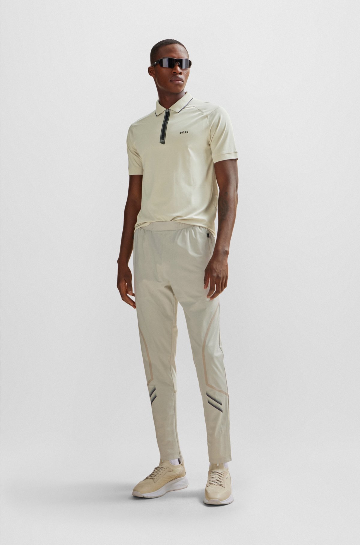 BOSS - Stretch-cotton slim-fit polo shirt with zip placket
