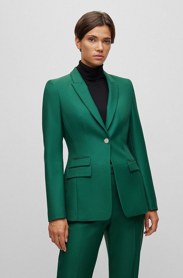 Slim-fit jacket in virgin-wool twill, Light Green