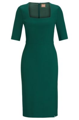 BOSS - Slim-fit dress with square neckline