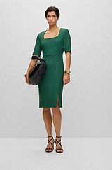 Slim-fit dress with square neckline, Light Green