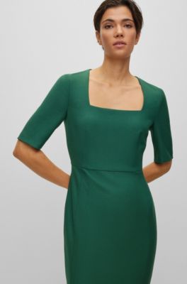 BOSS - Slim-fit dress with square neckline 