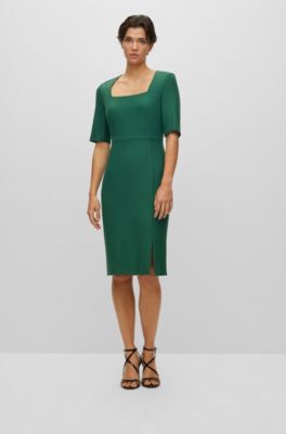 BOSS - Slim-fit dress with square neckline 