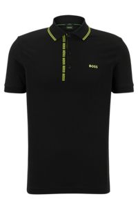 Cotton-piqué slim-fit polo shirt with logo details, Black