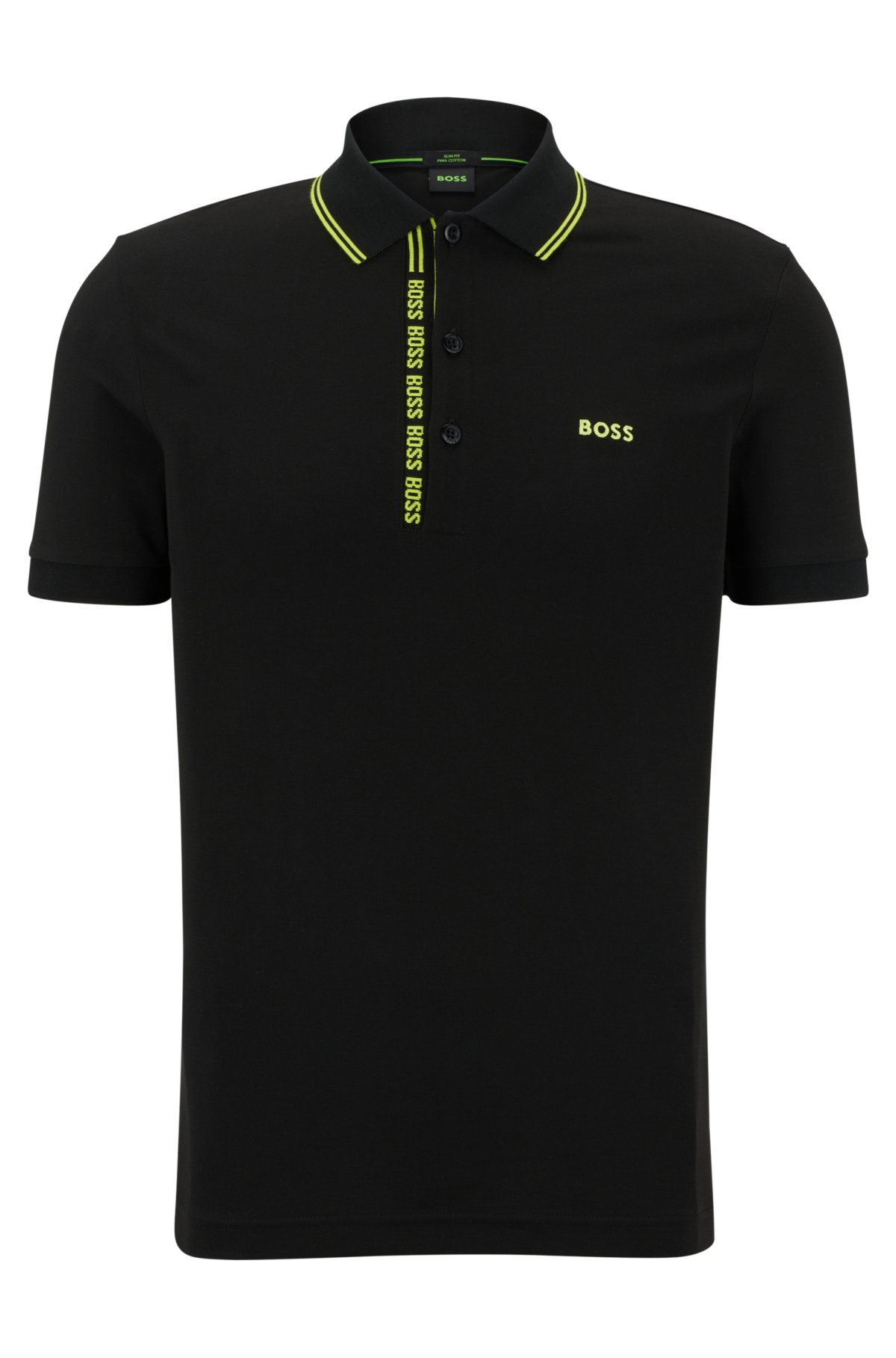 Cotton-piqué slim-fit polo shirt with logo details, Black