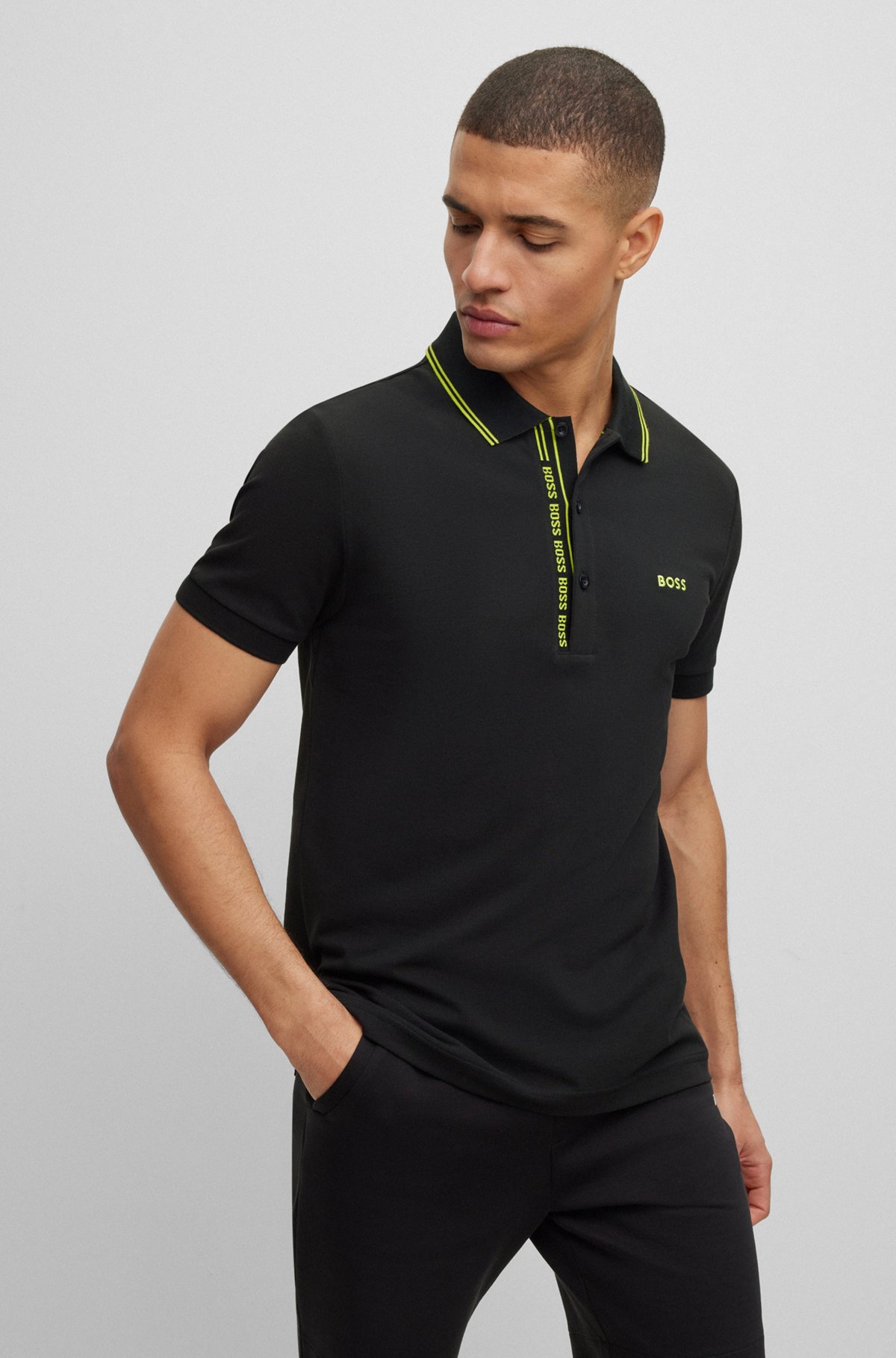 BOSS Cotton-piqué slim-fit polo shirt with logo details