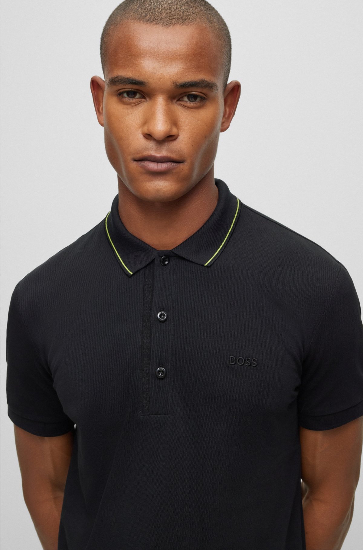Cotton-piqué slim-fit polo shirt with logo details, Dark Grey