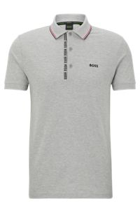 Cotton-piqué slim-fit polo shirt with logo details, Light Grey