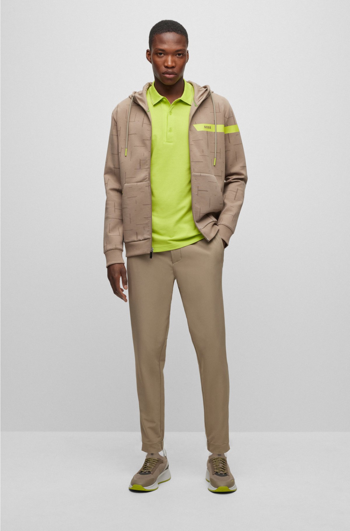Cotton-piqué slim-fit polo shirt with logo details, Green