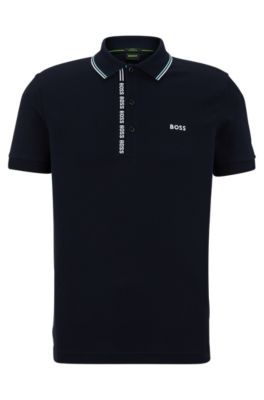 Hugo Boss Cotton-piqu Slim-fit Polo Shirt With Logo Details In Dark Blue