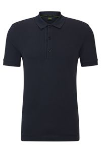 Cotton-piqué slim-fit polo shirt with logo details, Dark Blue