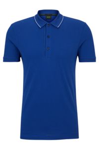 Cotton-piqué slim-fit polo shirt with logo details, Blue