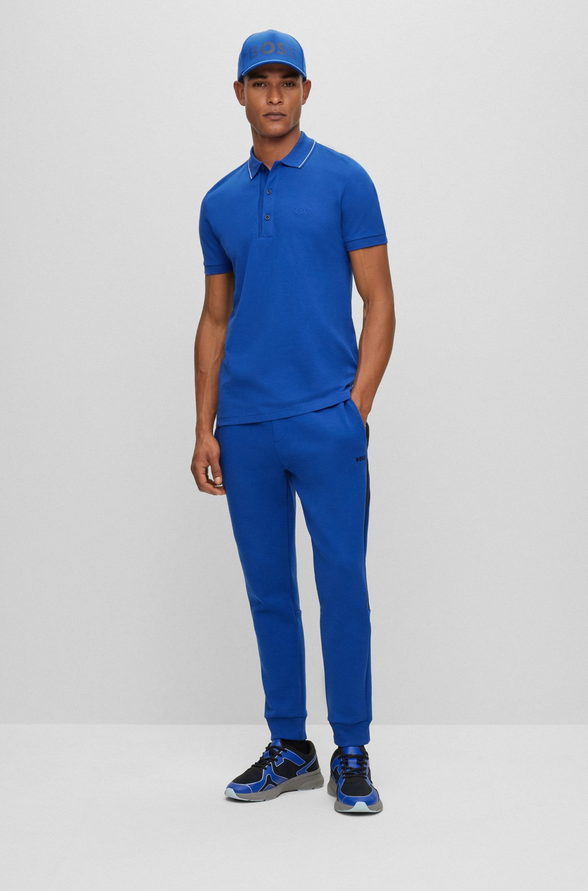 Cotton-piqué slim-fit polo shirt with logo details, Blue