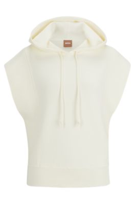 Hugo Boss Relaxed-fit Sleeveless Hoodie In Stretch Fabric In White