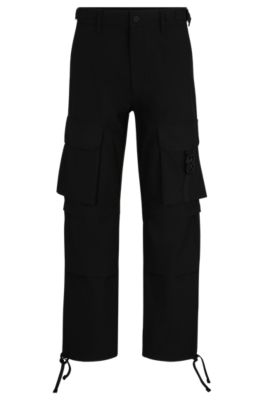 Hugo Regular-fit Cargo Trousers With Stacked-logo Strap In Black