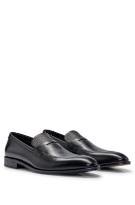 Hugo Boss Loafers In Plain And Saffiano-print Leather In Black