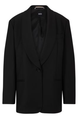 Shop Hugo Boss Oversize-fit Jacket In Virgin-wool Twill In Black