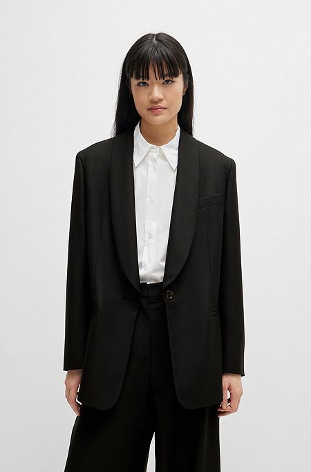 Oversize-fit jacket in virgin-wool twill, Black