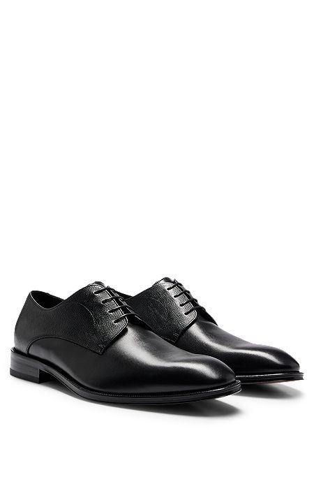 Zapatos Derby fabricados en Italia con piel lisa y estampada, Negro