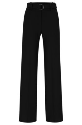 Hugo Boss Regular-fit Trousers With Adjustable D-ring Belt In Black