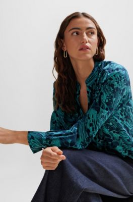 Chemisier Regular Fit en soie imprim&eacute;e num&eacute;riquement, Fantaisie