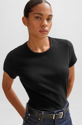 T-shirt with 3D-structured knitted monograms, Black