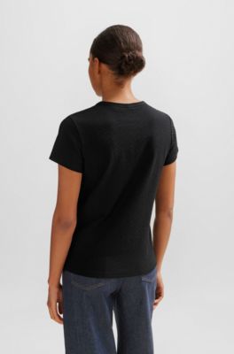 T-shirt with 3D-structured knitted monograms, Black