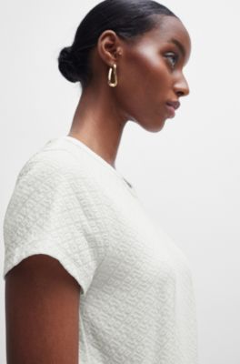 T-shirt with 3D-structured knitted monograms, White